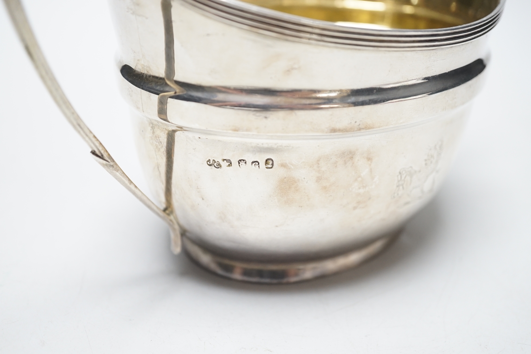 A George III silver two handled oval sugar bowl, John Emes, London, 1802, length 19.2cm over handles, 7.9oz.